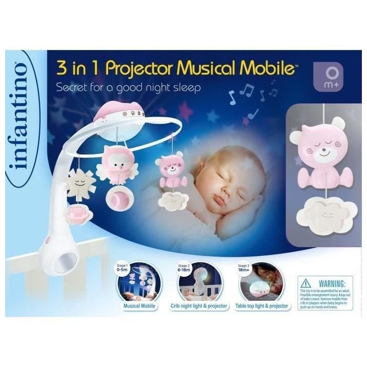 INFANTINO Mobile Fille Douce Nuit 3 en 1 Rose