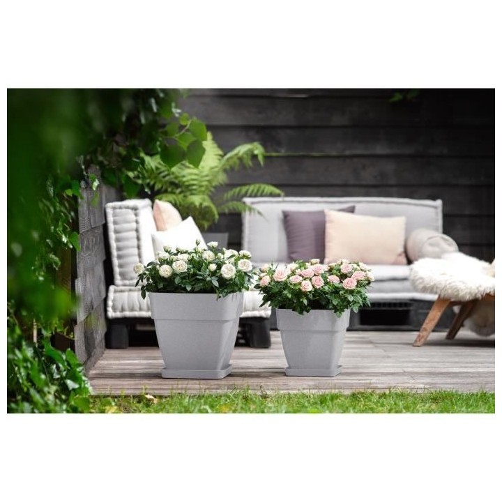 Elho Vibia Campana Bac a fleurs Carré 37 - Gris - Ø 36 x H 36 cm - e