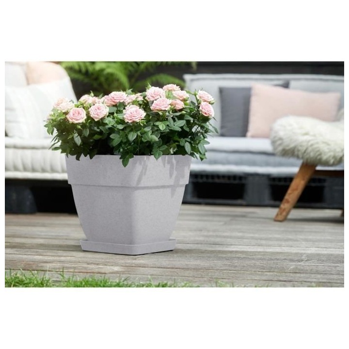 Elho Vibia Campana Bac a fleurs Carré 37 - Gris - Ø 36 x H 36 cm - e