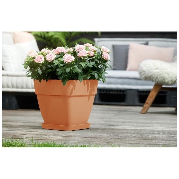 Elho Vibia Campana Bac a fleurs Carré 37 - Marron - Ø 36 x H 36 cm -