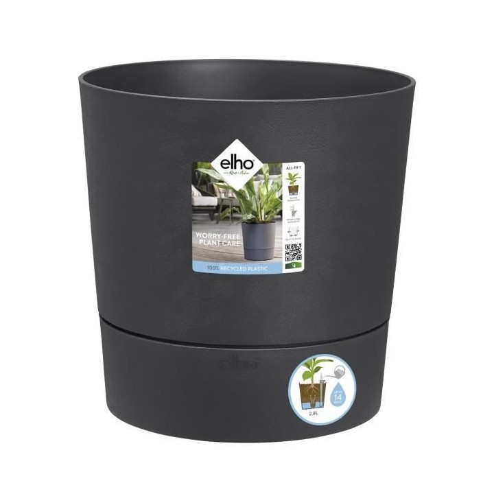 Pot de fleur Elho Plastique Carré Greensense Aqua Care Gris Charbon 2