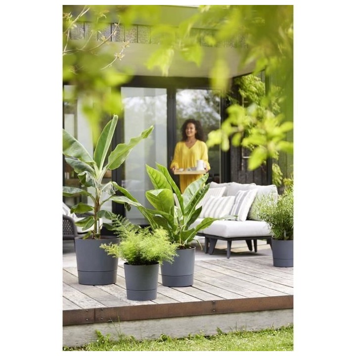 Pot de fleur Elho Plastique Carré Greensense Aqua Care Gris Charbon 2