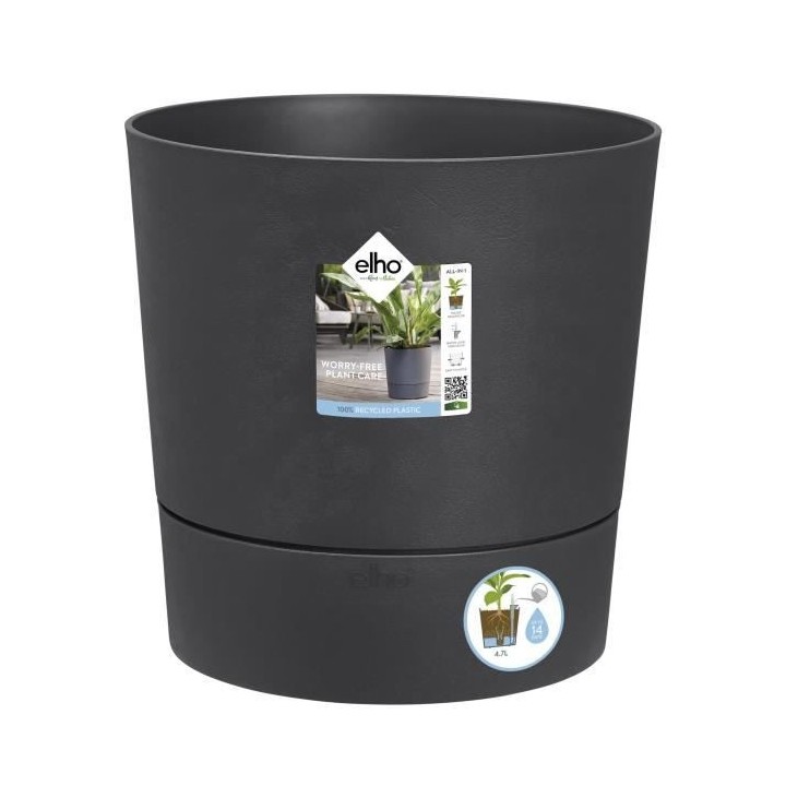 Pot de fleur Elho Plastique Rond Greensense Aqua Care Gris Charbon Ø
