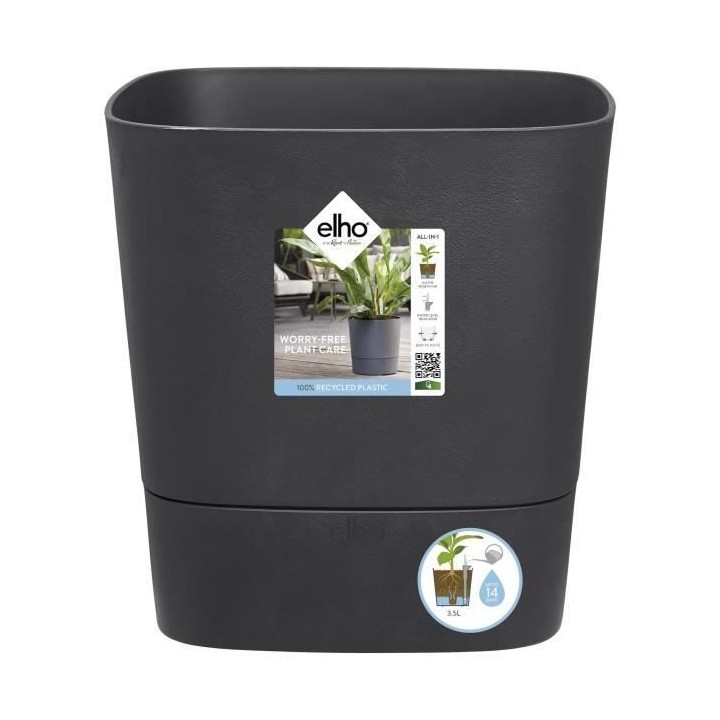 Pot de fleur Elho Plastique Carré Greensense Aqua Care Gris Charbon 2