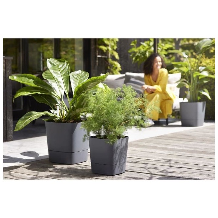 Pot de fleur Elho Plastique Carré Greensense Aqua Care Gris Charbon 2