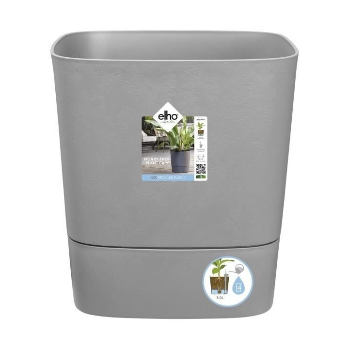 Pot de fleurs ELHO - Greensense Aqua Care Carré 38 - Ciment Clair - I