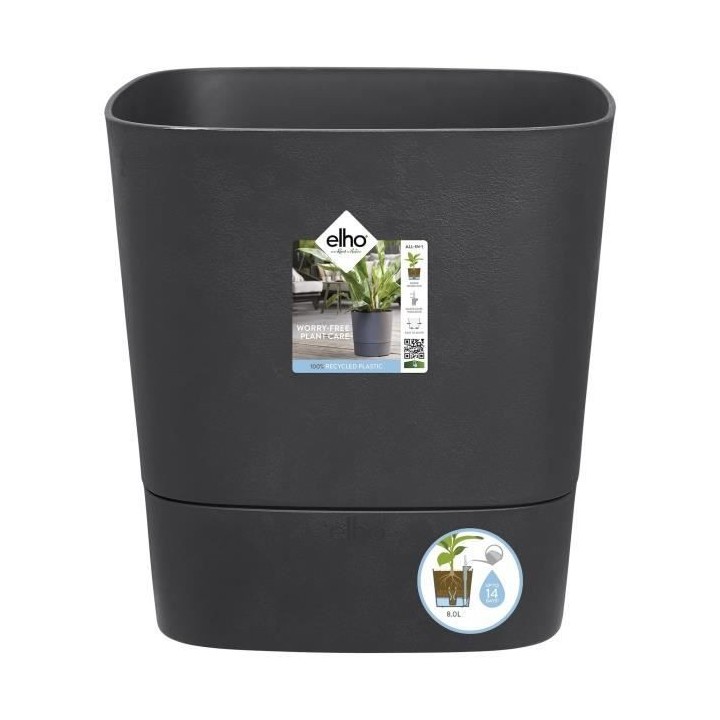 Pot de fleur Elho Plastique Carré Greensense Aqua Care Gris Charbon 3