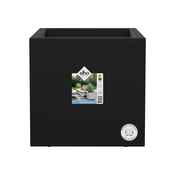 Elho Vivo Next Square 40 Bac a fleurs - Noir - Ø 39 x H 38 cm - inté