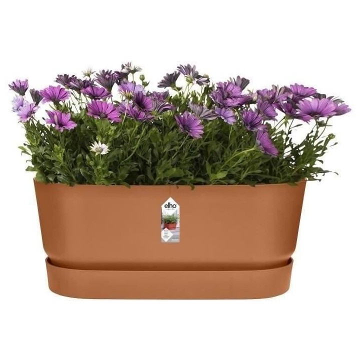 Planteur Ovale GREENVILLE - Plastique - Avec roulettes - Ø60 - Marron