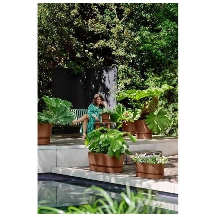 Planteur Ovale GREENVILLE - Plastique - Avec roulettes - Ø60 - Marron