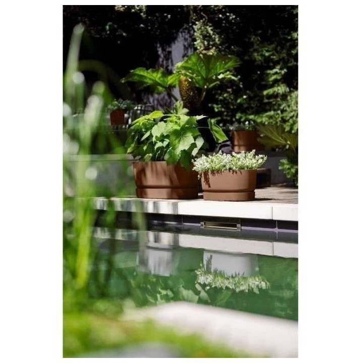 Planteur Ovale GREENVILLE - Plastique - Avec roulettes - Ø60 - Marron