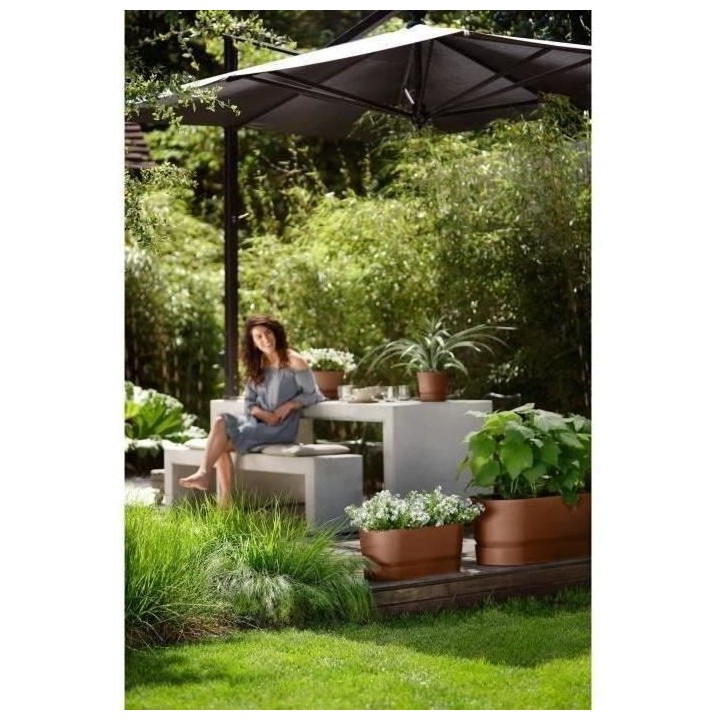 Planteur Ovale GREENVILLE - Plastique - Avec roulettes - Ø60 - Marron