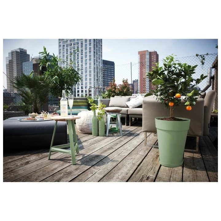 ELHO Loft Urban Pot de fleurs rond Haut 35 - Vert - Ø 34 x H 45 cm -