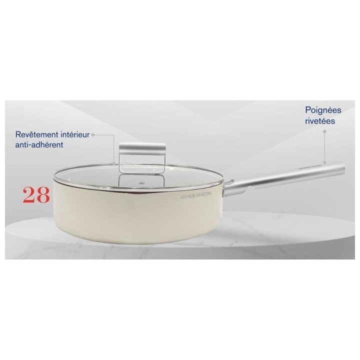 Sauteuse - ARTHUR MARTIN - AM3542 - 28 cm avec couvercle - Aluminium F