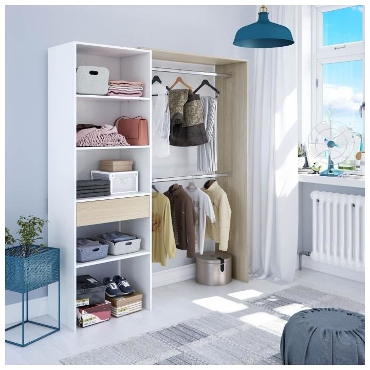 Dressing - DRESS - 2 penderies + 3 niches + 1 étagere + 1 tiroir - Bl