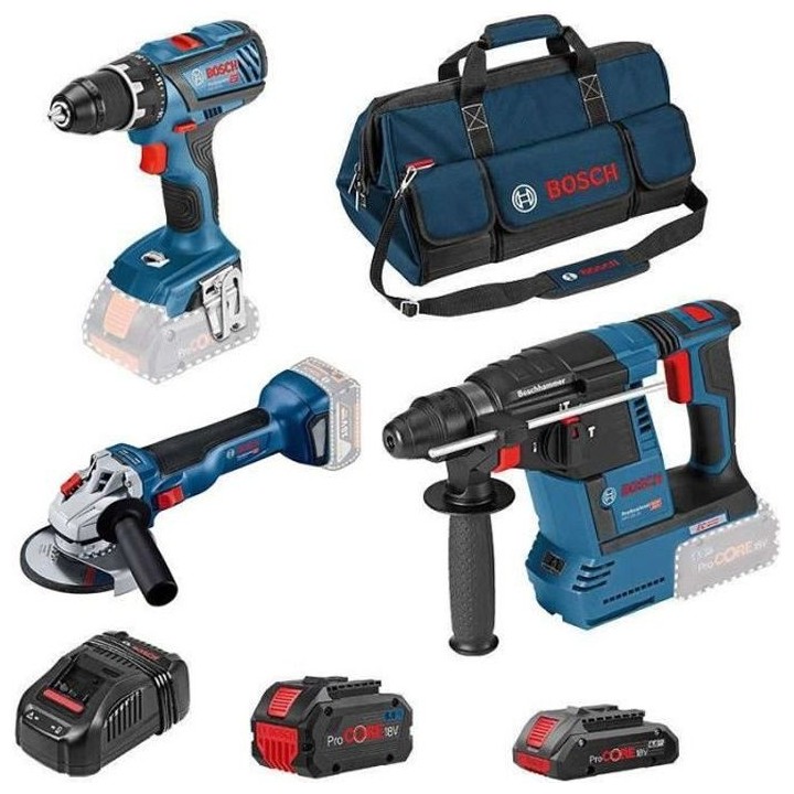 Bosch Pro 3 OUTILS : perceuse GSR 18V-55 + meuleuse GWS 18V-10 + perfo
