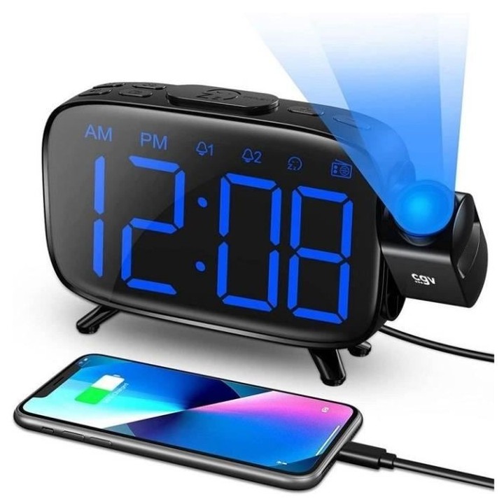 Radio réveil avec projection de l'heure - CGV - CR-P10 - Double alarm