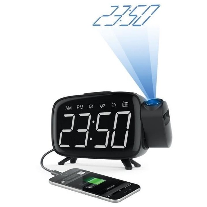 Radio réveil avec projection de l'heure - CGV - CR-P10 - Double alarm