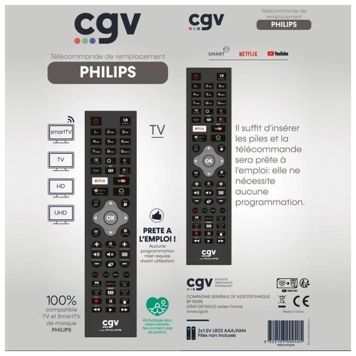 Télécommande de remplacement - CGV - FIDELIO Philips - Pour télévi