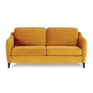 HEXAGONE Canapé Convertible 3 places - Velours ocre - Couchage expres