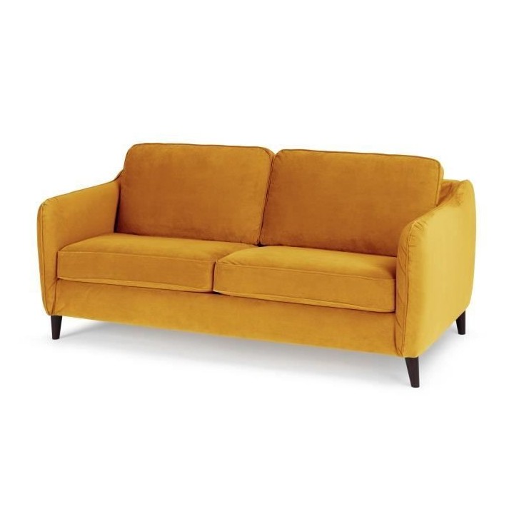 HEXAGONE Canapé Convertible 3 places - Velours ocre - Couchage expres