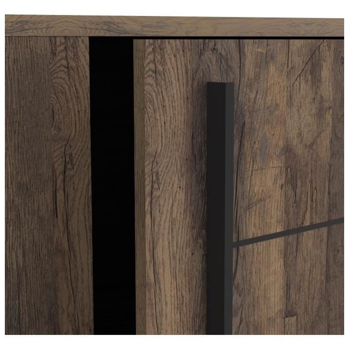 Enfilade MONACO - Décor chene et noir - 2 Portes + 3 Tiroirs - L206 x