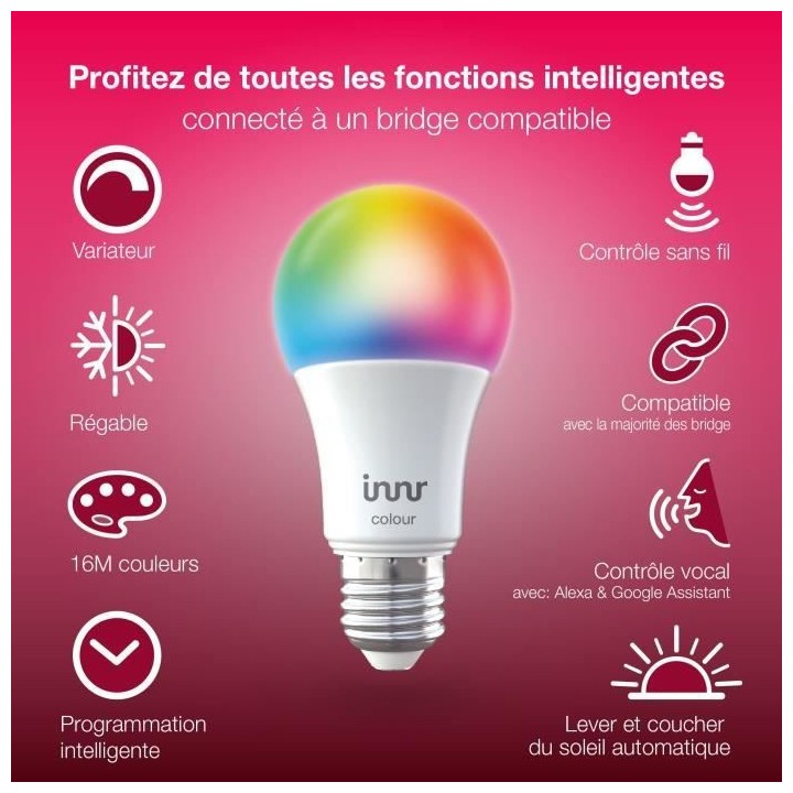 INNR Ampoule connectée E27 - ZigBee 3.0 - Pack de 2 ampoules Multicol