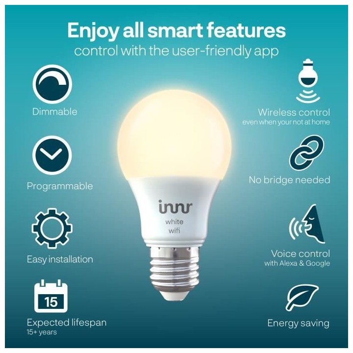 INNR Ampoule connectée E27 -Wifi Direct - Pack de 2 ampoules Blanc Ch