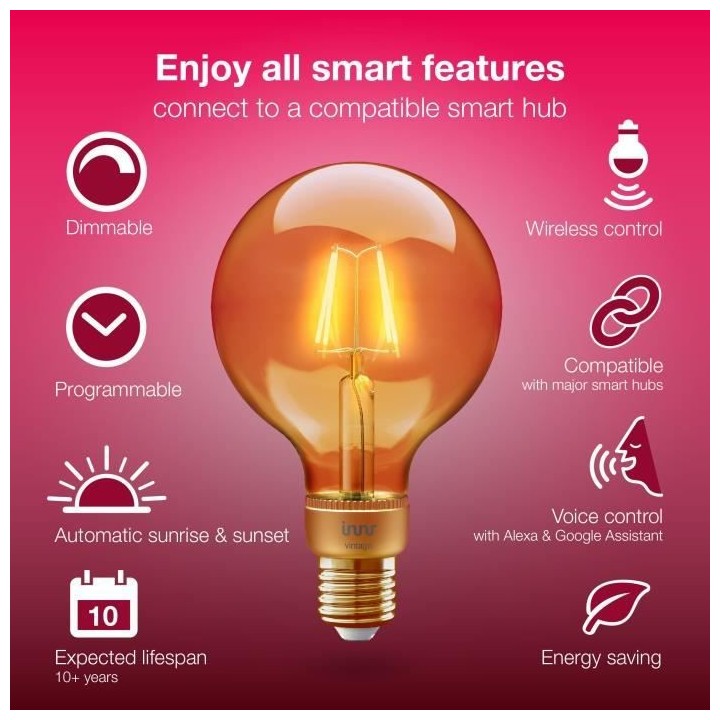 INNR Ampoule connectée E27 - ZigBee 3.0 - Pack de 2 ampoules Vintage