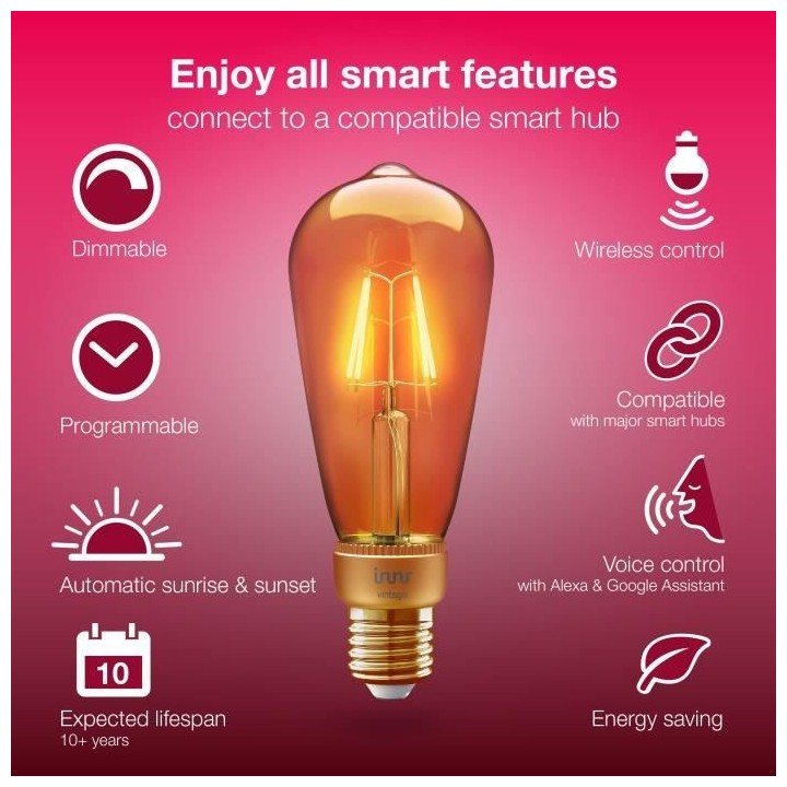 INNR Ampoule connectée E27 - ZigBee 3.0 - Pack de 2 ampoules Vintage
