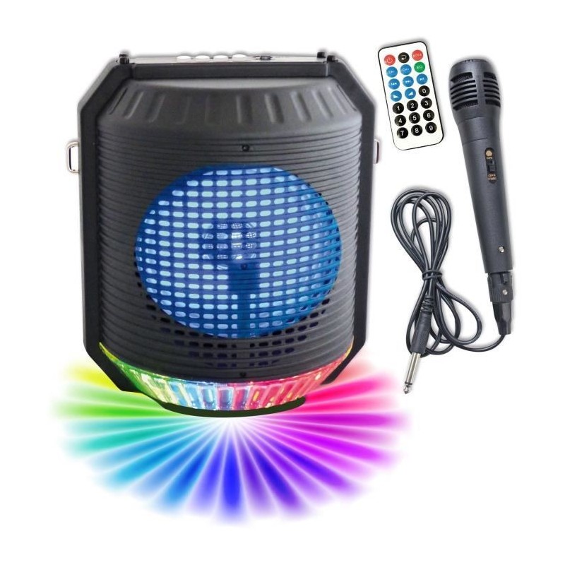 INOVALLEY HP74BTH - Enceinte lumineuse karaoké Bluetooth 20W - Lumiere LED multicolore - Port USB, Radio FM, Entrée micro, Aux