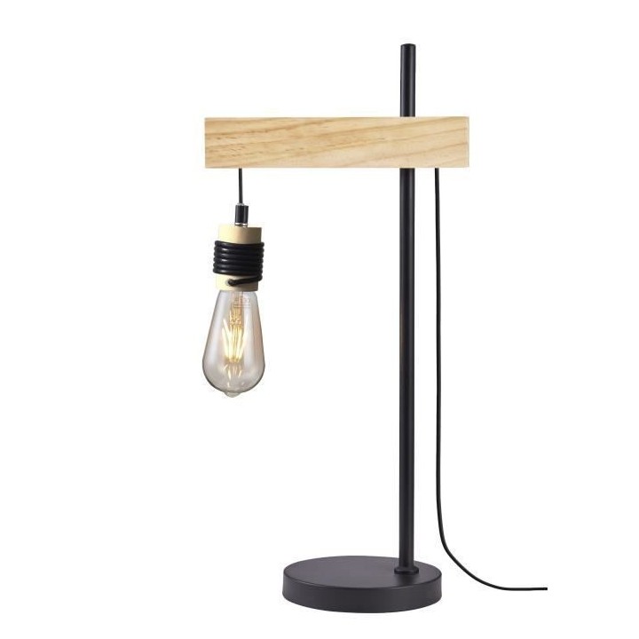 DETROIT Lampe industrielle en bois - 24 x 18 x H60 cm - Noir - Ampoule