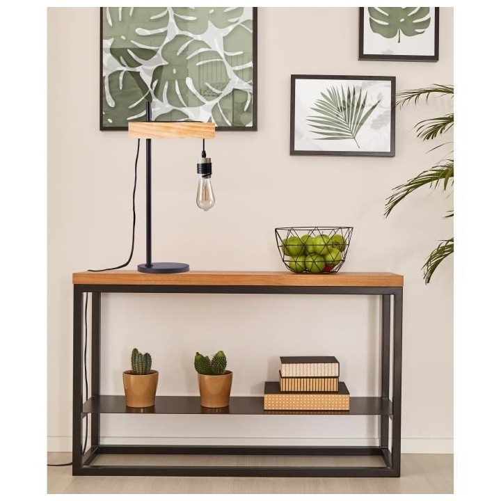 DETROIT Lampe industrielle en bois - 24 x 18 x H60 cm - Noir - Ampoule