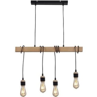 Suspension DETROIT en bois - Style industriel - Noir - Salon - 4 tetes