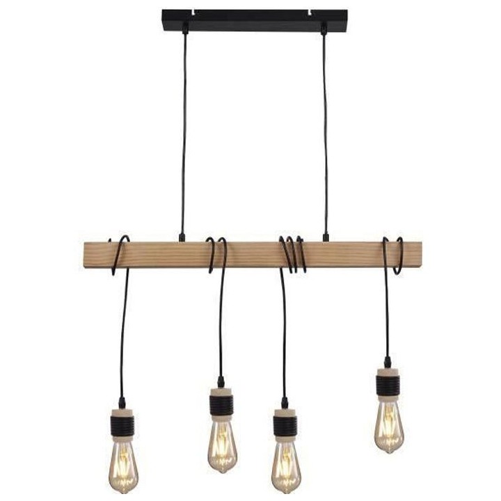Suspension DETROIT en bois - Style industriel - Noir - Salon - 4 tetes