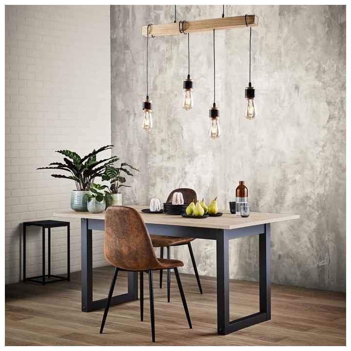 Suspension DETROIT en bois - Style industriel - Noir - Salon - 4 tetes