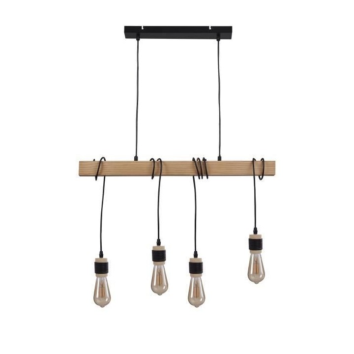Suspension DETROIT en bois - Style industriel - Noir - Salon - 4 tetes