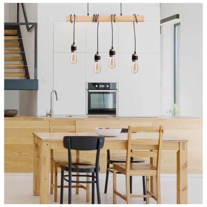 Suspension DETROIT en bois - Style industriel - Noir - Salon - 4 tetes