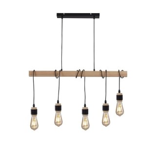 DETROIT Suspension industrielle 5 tetes en bois - 7 x 90 x H150 - Noir