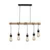 DETROIT Suspension industrielle 5 tetes en bois - 7 x 90 x H150 - Noir - Ampoules décoratives E27 40W fournies