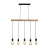 DETROIT Suspension industrielle 5 tetes en bois - 7 x 90 x H150 - Noir - Ampoules décoratives E27 40W fournies