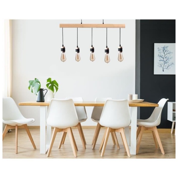 DETROIT Suspension industrielle 5 tetes en bois - 7 x 90 x H150 - Noir