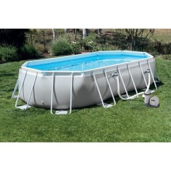 Kit Piscine hors sol tubulaire INTEX - Prism frame - 610 x 305 x 122 cm - Ovale (Livrée avec une bâche, échelle, tapis de sol