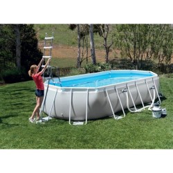 Kit Piscine hors sol tubulaire INTEX - Prism frame - 610 x 305 x 122 cm - Ovale (Livrée avec une bâche, échelle, tapis de sol