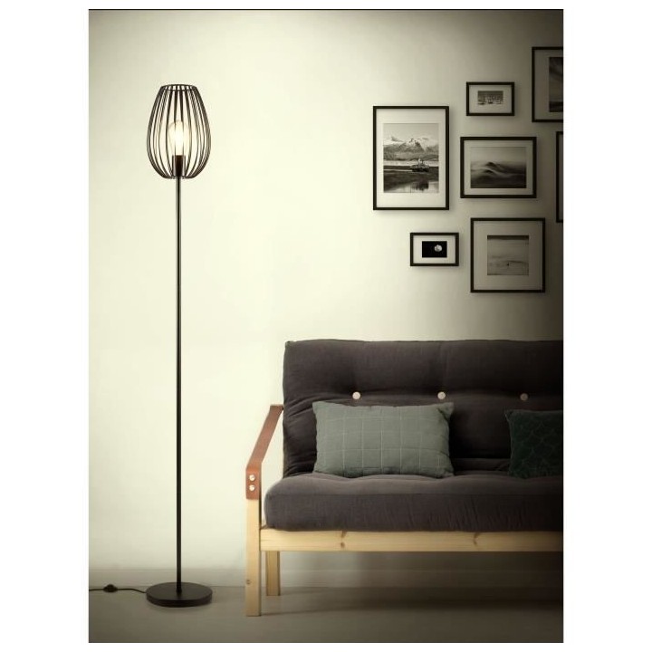 MADDY Lampadaire en métal - Ø 22 x H 160 cm - Noir - Ampoule LED Dé