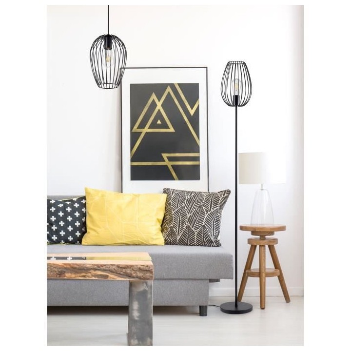 MADDY Lampadaire en métal - Ø 22 x H 160 cm - Noir - Ampoule LED Dé