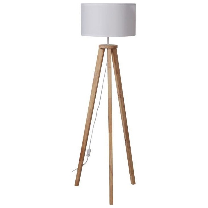 Lampadaire Carlo Abat-jour tissu Pieds 100% bois L 40 x l 40 x H 156 c