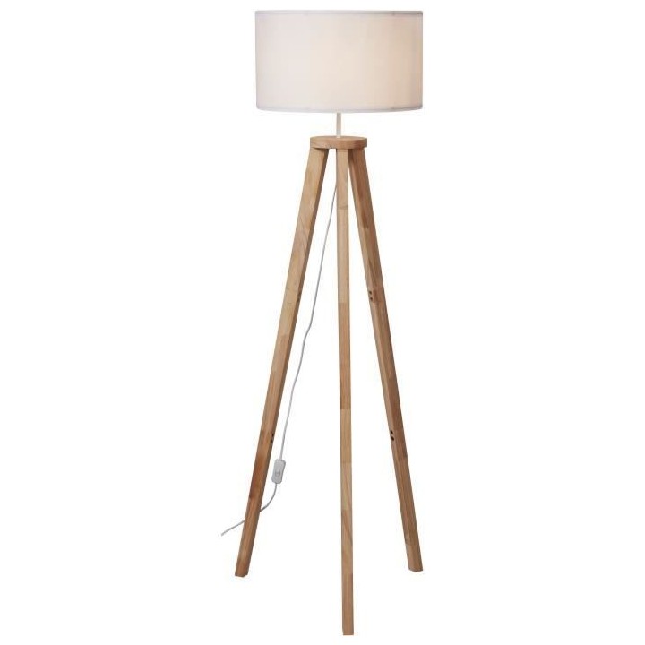 Lampadaire Carlo Abat-jour tissu Pieds 100% bois L 40 x l 40 x H 156 c