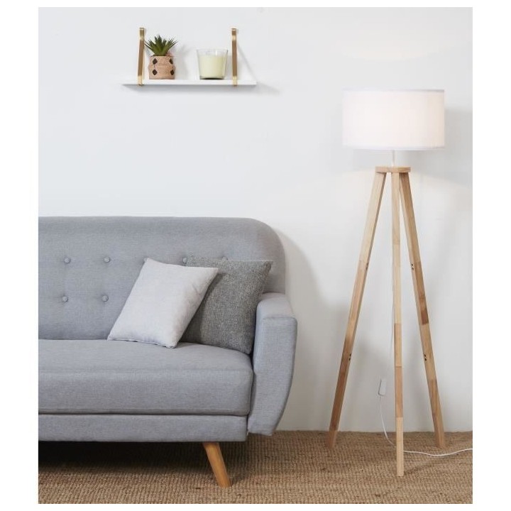 Lampadaire Carlo Abat-jour tissu Pieds 100% bois L 40 x l 40 x H 156 c
