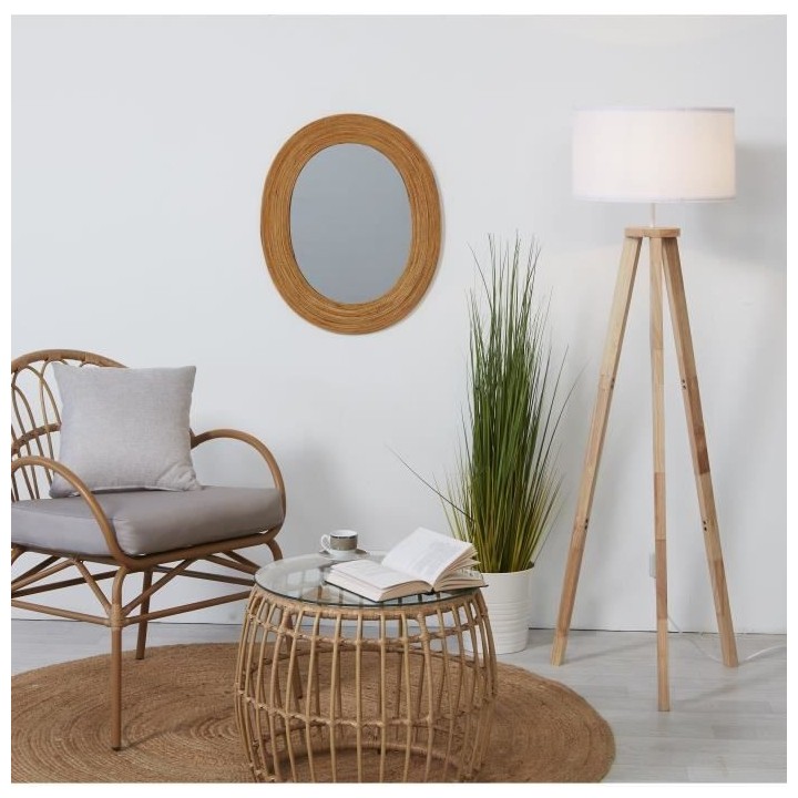 Lampadaire Carlo Abat-jour tissu Pieds 100% bois L 40 x l 40 x H 156 c